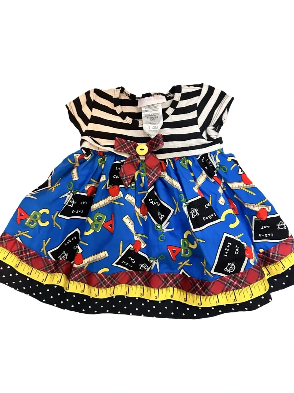 Bonnie Baby 12 M Girls Striped Top School-Themed Blue Skirt Dress Back to School
